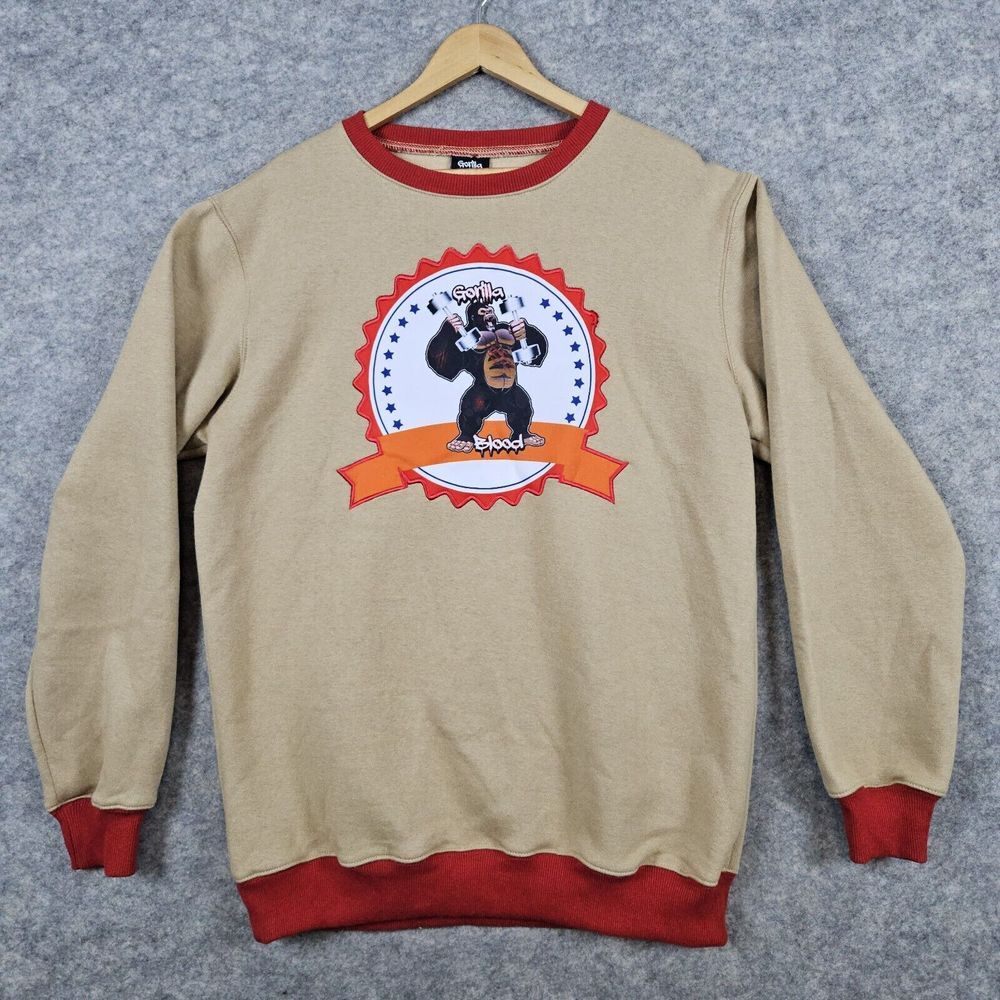 Gorilla Blood Tan Sweatshirt Long Sleeve Size 2XL Red Trim LARGE PATCH Pullover